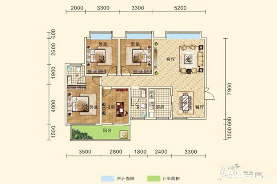 玉鑫巴陵星城4室2厅2卫134㎡户型图