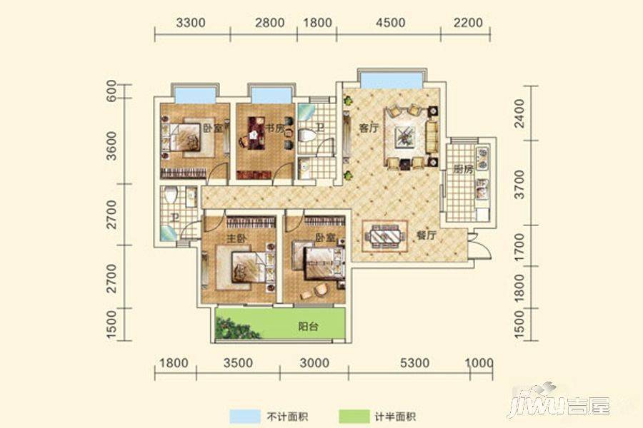 玉鑫巴陵星城4室2厅2卫141㎡户型图