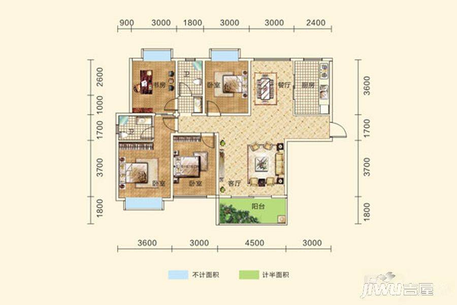 玉鑫巴陵星城4室2厅2卫142㎡户型图