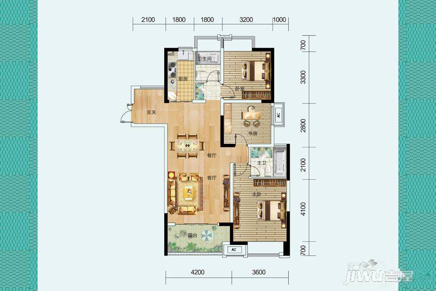 万象瑞城3室2厅2卫115.4㎡户型图