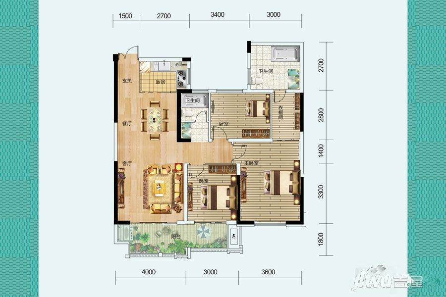 万象瑞城3室2厅2卫123.9㎡户型图