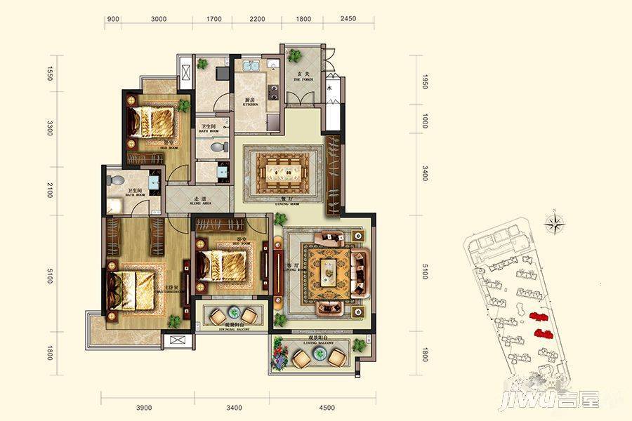 南湖壹号4室2厅2卫141.8㎡户型图