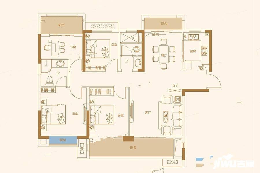 中建·湖山壹号4室2厅2卫126.7㎡户型图