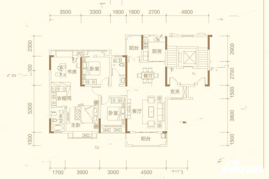 观澜紫台4室2厅2卫143.7㎡户型图