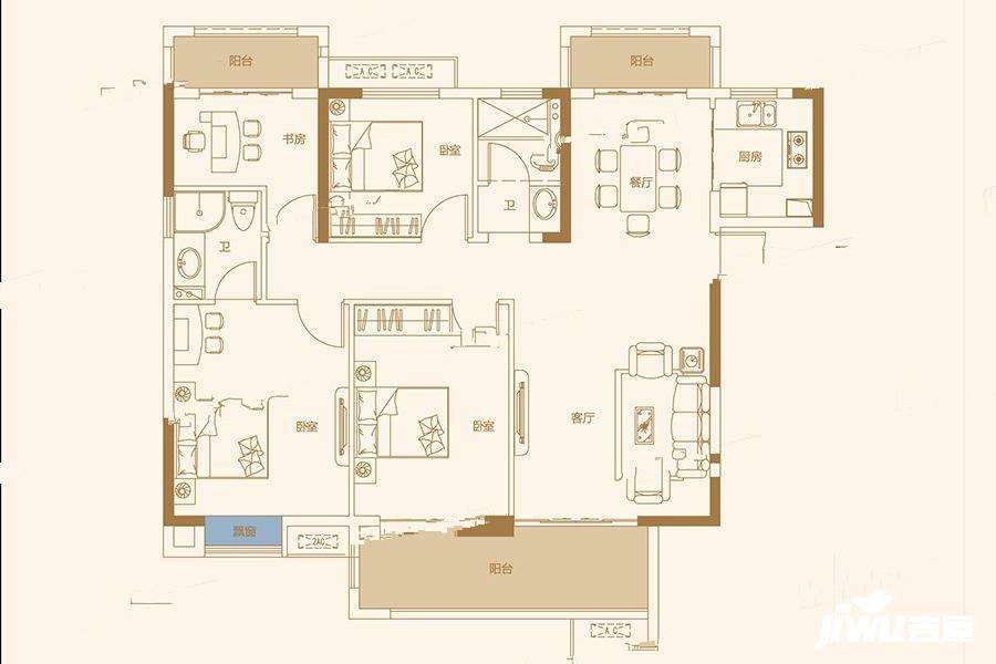 中建·湖山壹号4室2厅2卫122.7㎡户型图