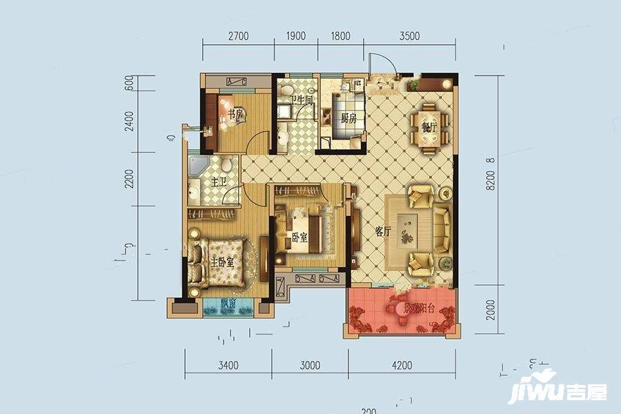 山水一城3室2厅2卫108㎡户型图