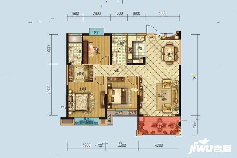 山水一城3室2厅2卫116㎡户型图