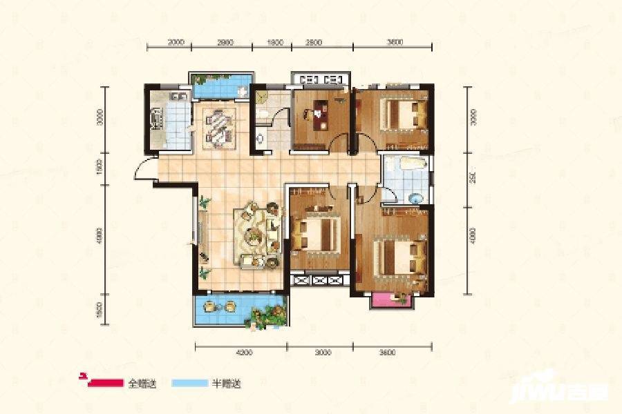 天邦海弘轩4室2厅2卫142.5㎡户型图