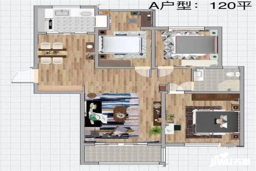 福地桃溪3室2厅1卫120㎡户型图