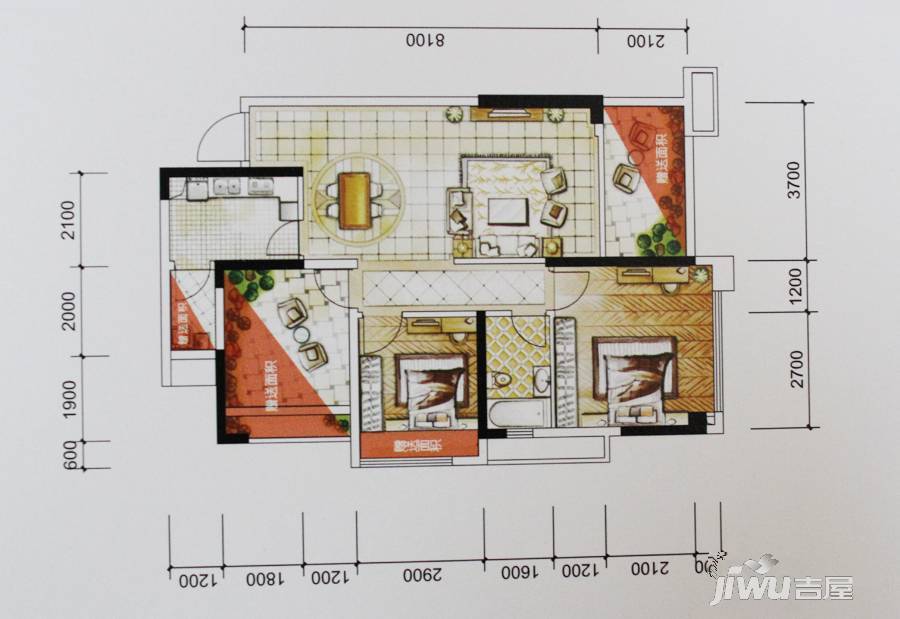 鹭鸶湾龙庭2室2厅1卫94.4㎡户型图