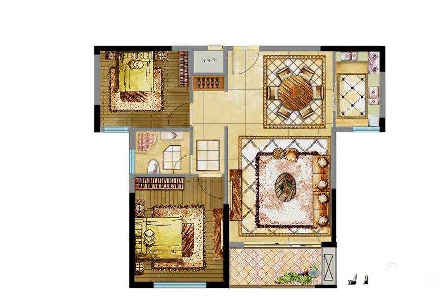 韦斯特城市花园2室2厅1卫92.2㎡户型图