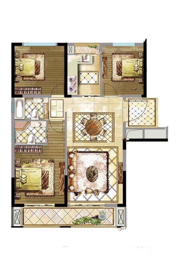 韦斯特城市花园3室2厅2卫123㎡户型图