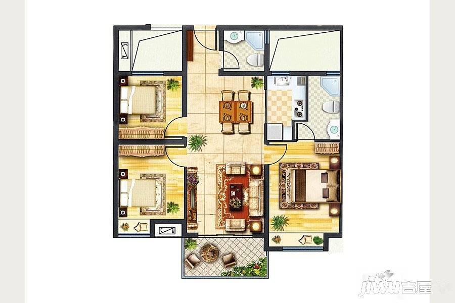 亚太国际健康城3室2厅2卫87.7㎡户型图