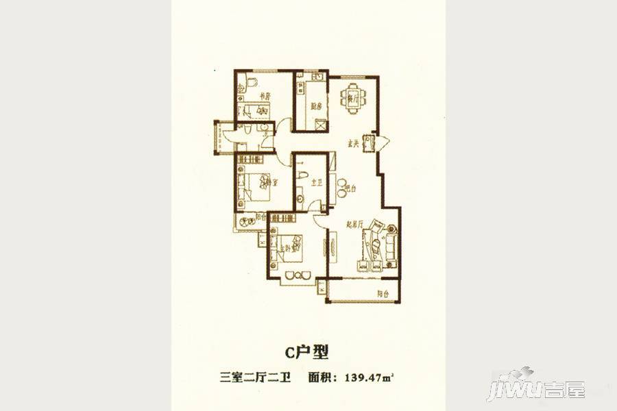 中央名座3室2厅2卫139.5㎡户型图