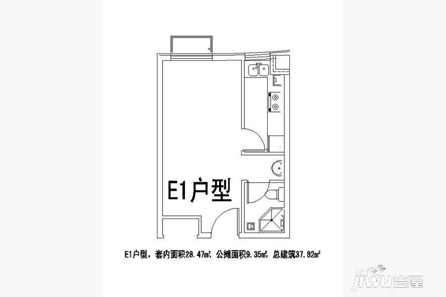 香江名城1室1厅1卫37.8㎡户型图