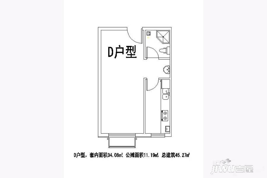 香江名城1室1厅1卫45.3㎡户型图