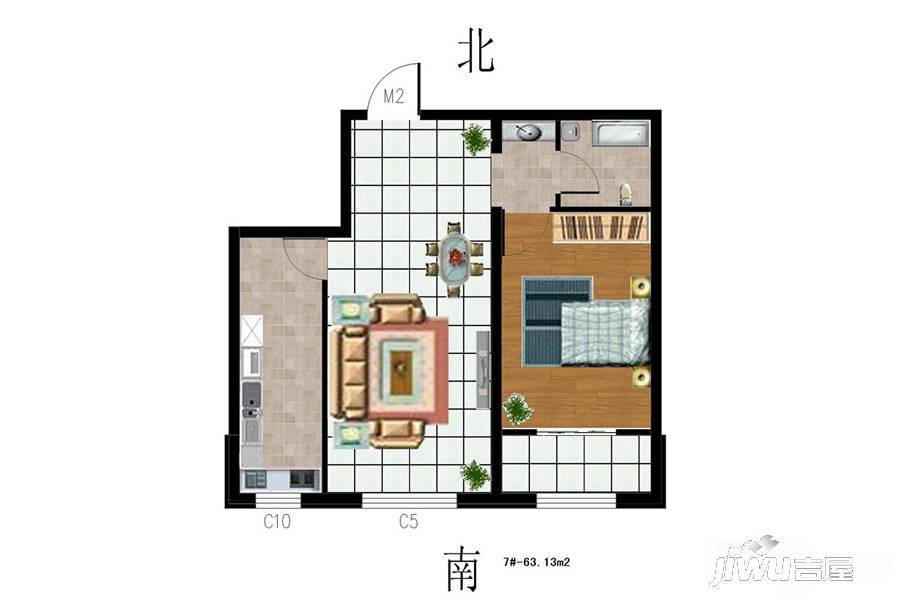 怀来枫树湾1室1厅1卫63.1㎡户型图