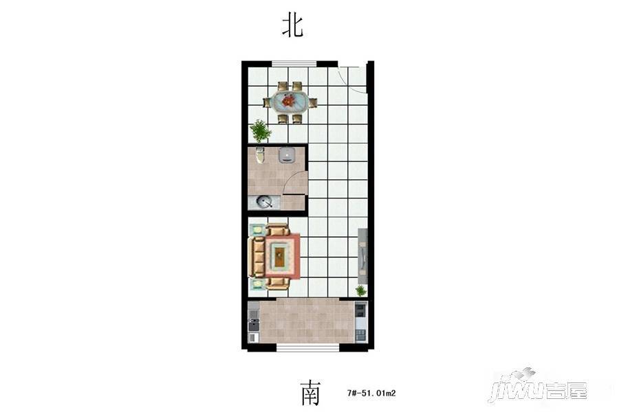 怀来枫树湾1室1厅1卫51㎡户型图