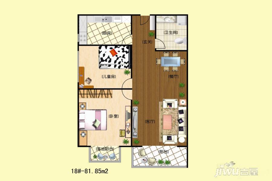 怀来枫树湾2室2厅1卫81.8㎡户型图