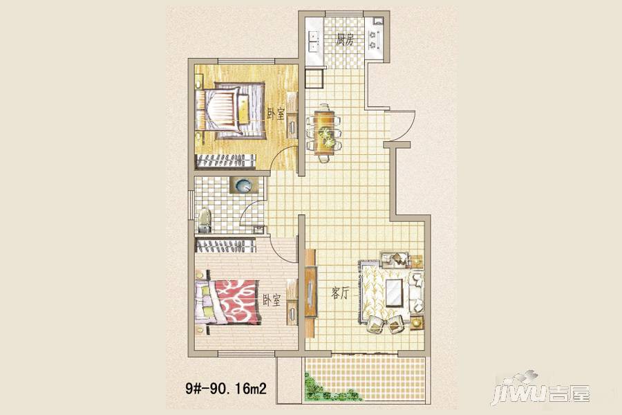 怀来枫树湾2室2厅1卫90.2㎡户型图