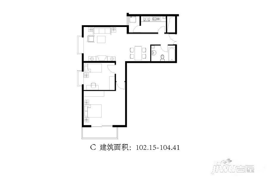 荣庆金悦府2室2厅1卫102.2㎡户型图