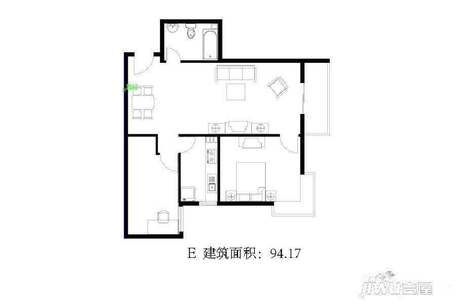 荣庆金悦府2室2厅1卫94.2㎡户型图