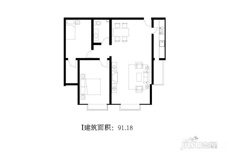 荣庆金悦府2室2厅1卫91.2㎡户型图