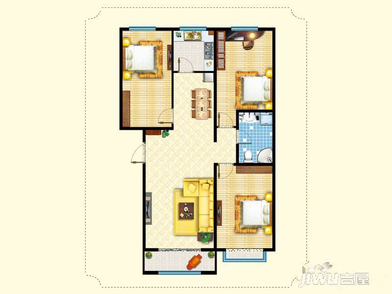 旺角·步行街公寓3室2厅1卫119㎡户型图