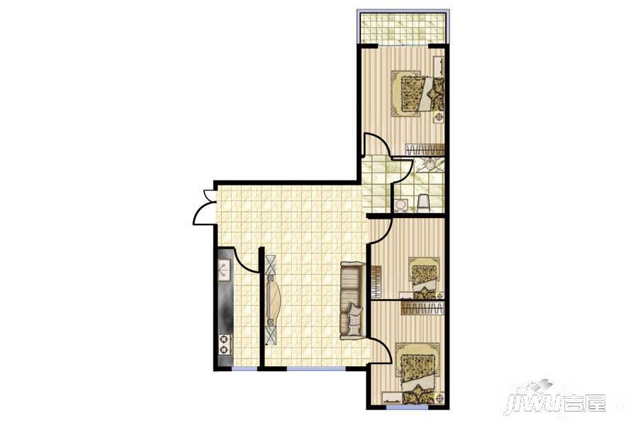 瑞泰嘉园3室1厅1卫100㎡户型图