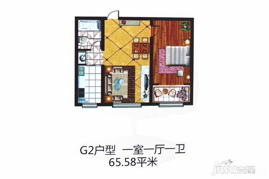 沿湖城1室1厅1卫65.6㎡户型图