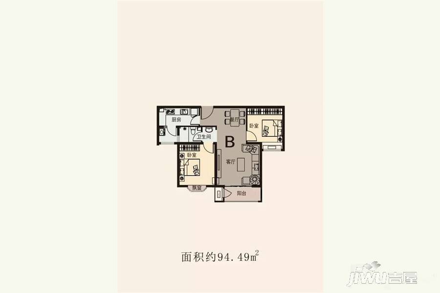 枫墅小镇2室2厅1卫94.5㎡户型图