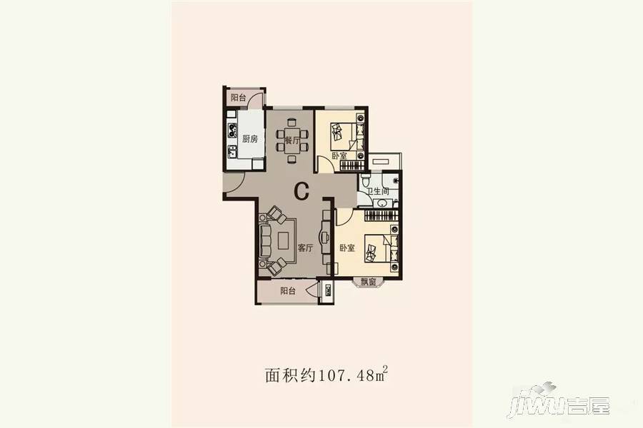 枫墅小镇2室2厅1卫107.5㎡户型图