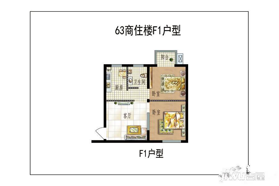 林里嘉苑二期2室1厅1卫61㎡户型图