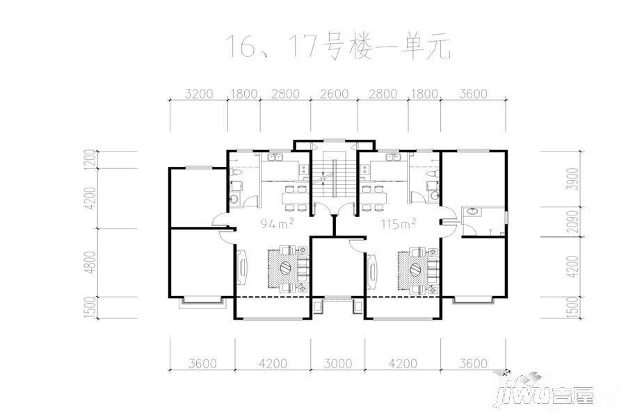 华祥城2室2厅1卫94㎡户型图