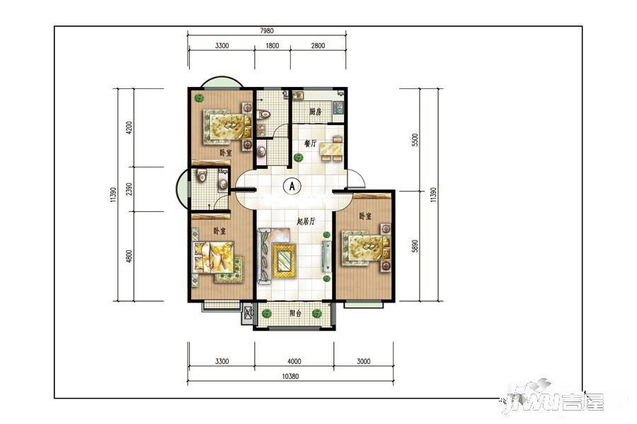 林里嘉苑二期3室2厅2卫123.2㎡户型图