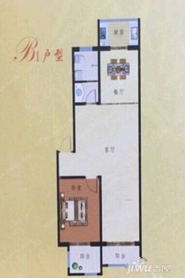 依翠园1室2厅1卫77㎡户型图