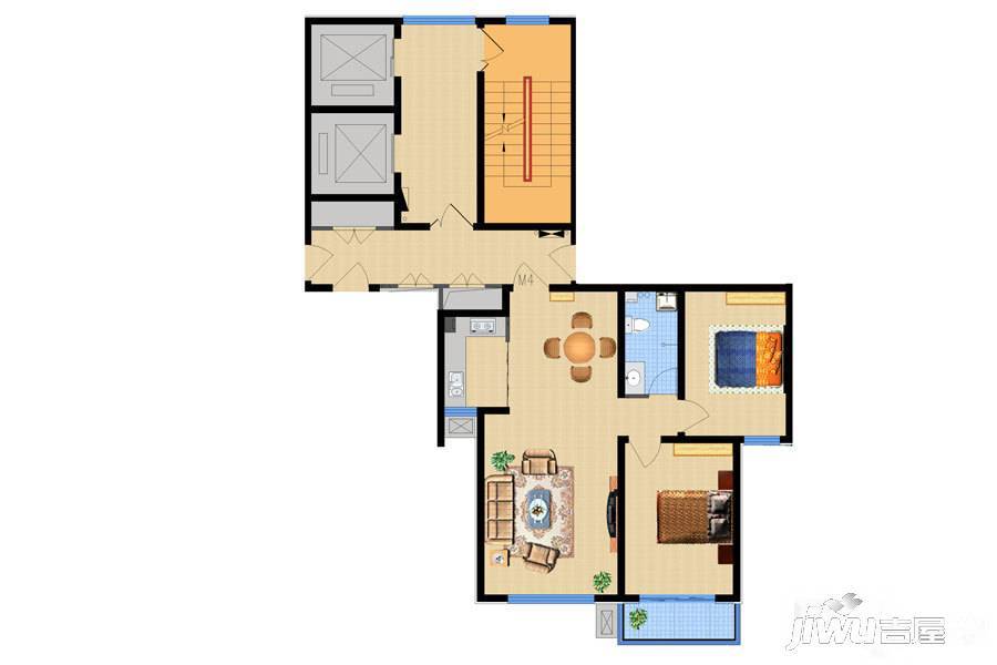 翰林世家2室1厅1卫90.2㎡户型图