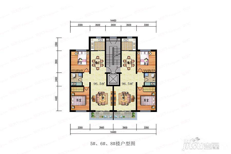 北国小镇2室2厅1卫96.5㎡户型图