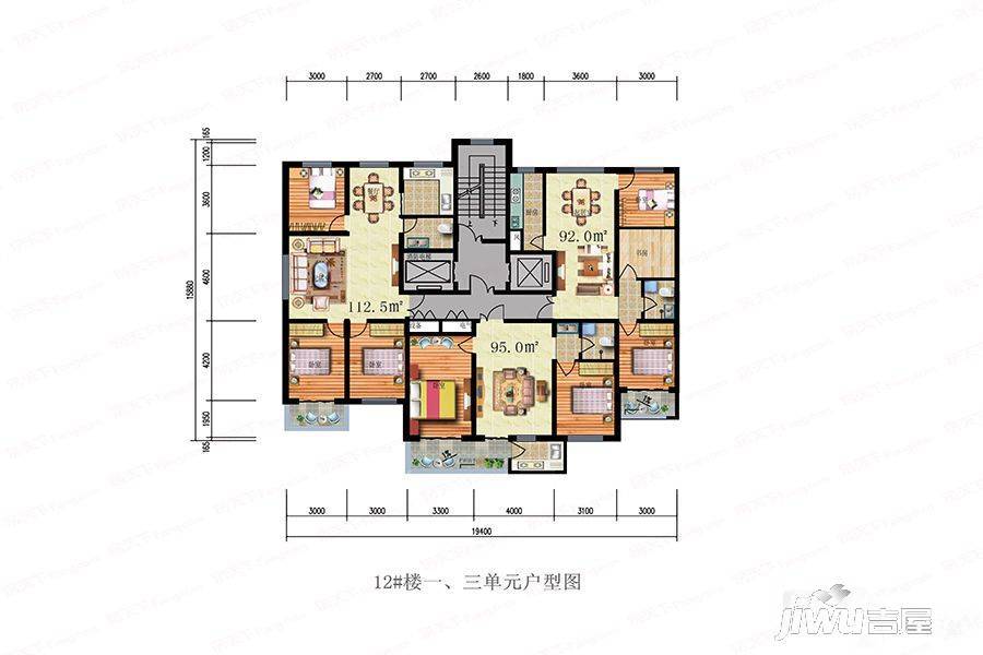 北国小镇3室2厅1卫112.5㎡户型图