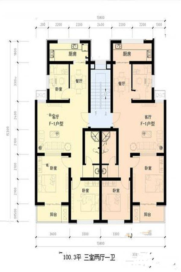 诚品幸福城3室2厅1卫100.3㎡户型图