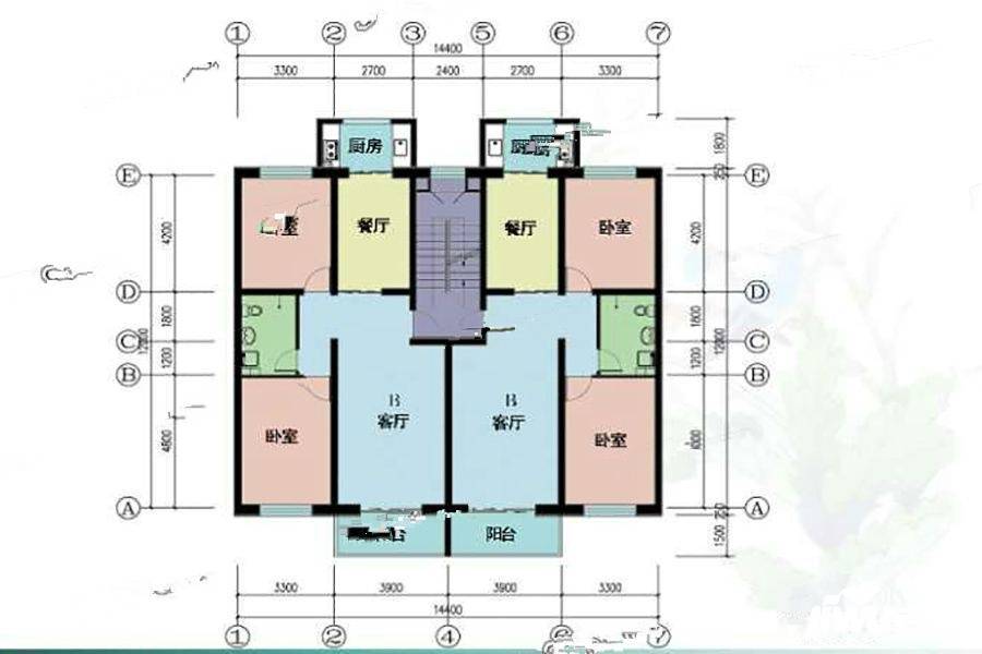 时代家园2室2厅1卫103.2㎡户型图